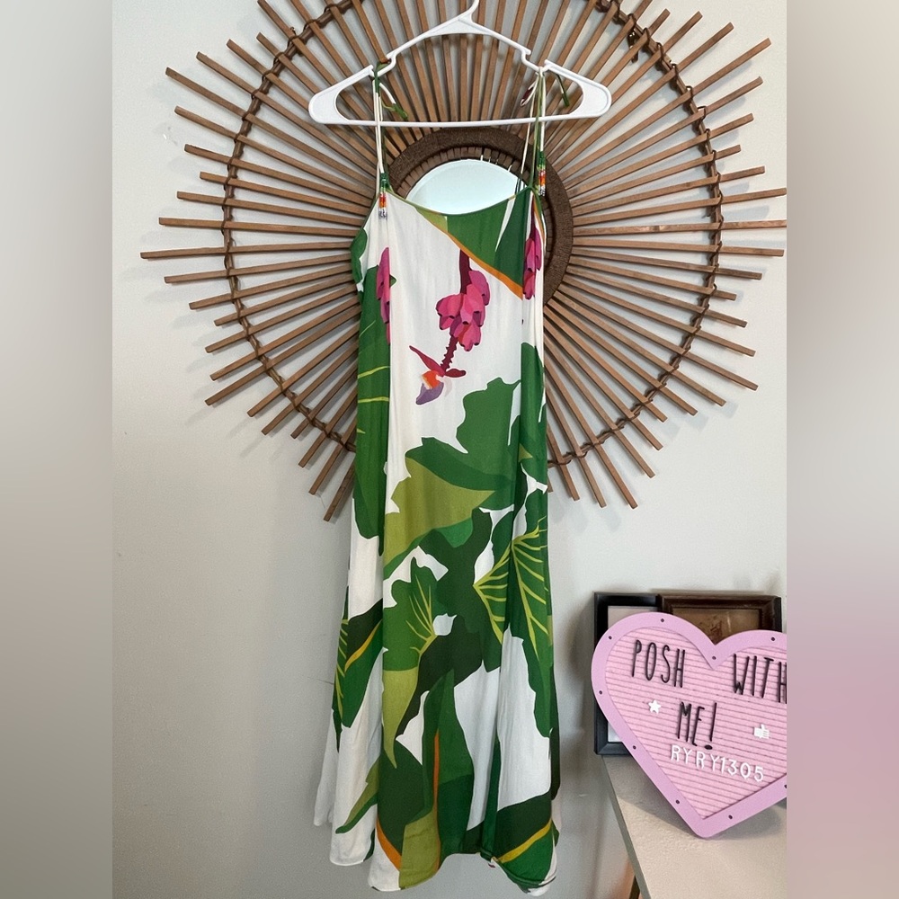Farm Rio Tropical Print Midi Dress with Tie Shoulder Vacation Resort Bold - Picture 1 of 16